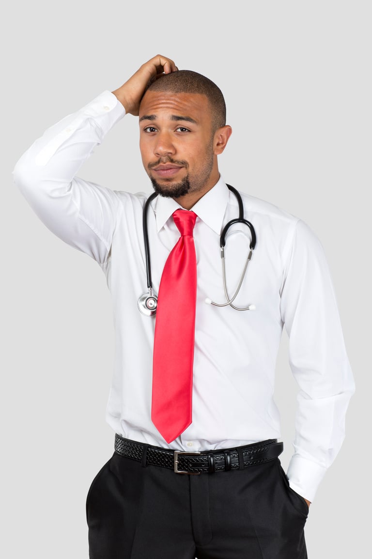 Young black doctor confused